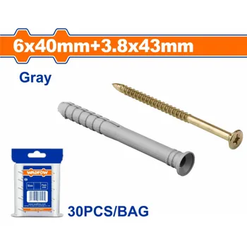 Hmoždinka Wadfow Hmoždinka natloukací 6x40mm+vrut 3.8x43mm, sada 30 ks