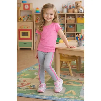 Dívčí legíny WENDEE šedé s lampasem Šedá, Velikost: 104 104