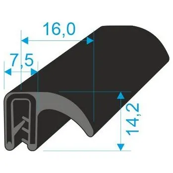 Těsnění do okna a dveří 00546010 U-PIRELI s kovovou výztuží s bočním těsněním, 60°Sh, U-EPDM, Délka: 2400mm