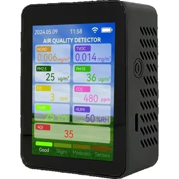 Meteostanice Měřič kvality vzduchu 7 x 3,5 x 9 cm Přenosný domácí detektor ovzduší s displejem a bezdrátovým připojením černá