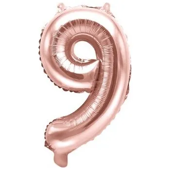 Balónek Party Deco Balón foliový číslice RŮŽOVO ZLATÁ - ROSE GOLD 9 - 35 cm ( NELZE PLNIT HELIEM )
