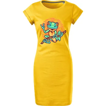 Dámské šaty Bavlněné letní šaty s potiskem Žabka Velikost: M, Barva: Žlutá