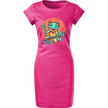 Dámské šaty Bavlněné letní šaty s potiskem Žabka Velikost: S, Barva: Purpurová
