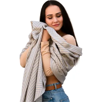 deka Pashmii 100% Kašmírová deka HERRINGBONE světle modrá s třásněmi