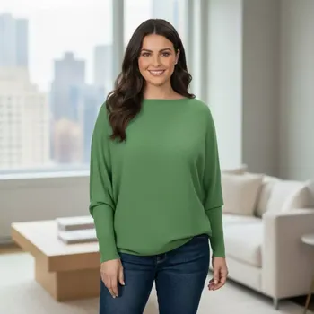 Dámský svetr Dámský zelený svetr Megy s netopýřím rukávem