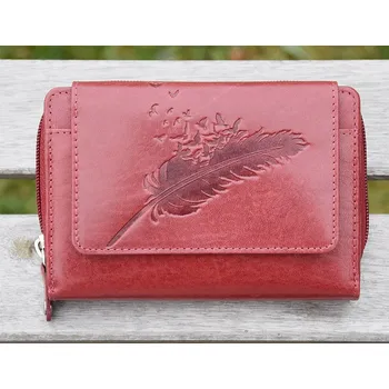 Peněženka Dámská Peněženka - Červená "Peříčko Štěstí" - 8170 - Dárek pro ženu