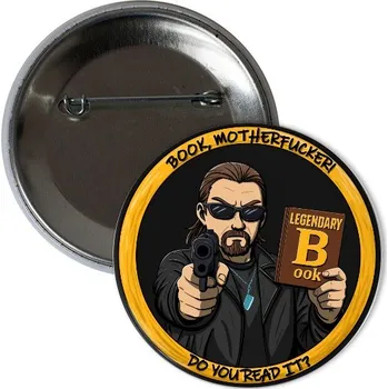 Odznáček s potiskem Legendární kniha placka