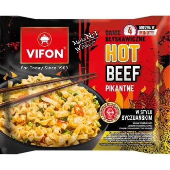 Hotové jídlo Vifon Hot Beef Nudle s hovězí příchutí a sečuánským kořením, pikantní (90g)