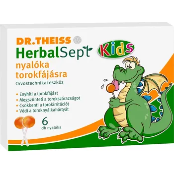 Lék na bolest, zánět a horečku Dr.Theiss HerbalSept Kids lízátka na bolest v krku (6ks)