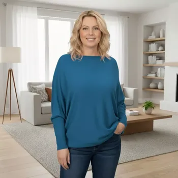 Dámský svetr Dámský petrol svetr Megy s netopýřím rukávem