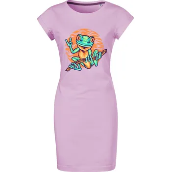 Dámské šaty Bavlněné letní šaty s potiskem Žabka Velikost: M, Barva: Orchid