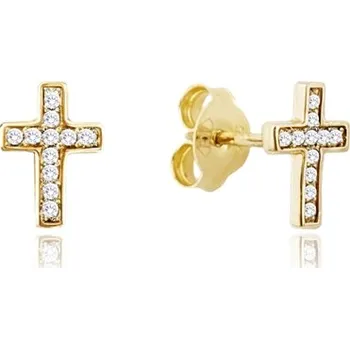 Módní doplněk Dámské náušnice křížky ze žlutého zlata se zirkony JMG0190WGE00 + DÁREK ZDARMA