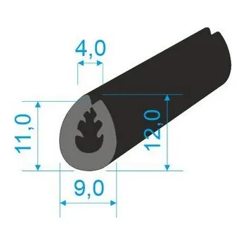 Těsnění do okna a dveří 00535006 Pryžový profil tvaru "U", 12x9/4mm, 60°Sh, EPDM, -40°C/+100°C, délka:1400mm