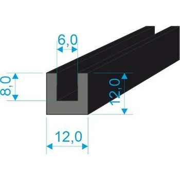 Těsnění do okna a dveří 00535004 Pryžový profil tvaru "U", 12x12/6mm, 60°Sh, EPDM, -40°C/+100°C, Délka: 1800mm
