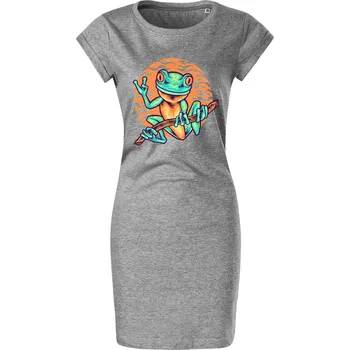 Dámské šaty Bavlněné letní šaty s potiskem Žabka Velikost: S, Barva: Tmavě šedý melír