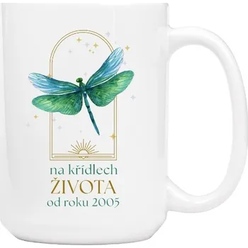 Hrnek velký s potiskem Vážka s textem na křídlech života od roku 2005