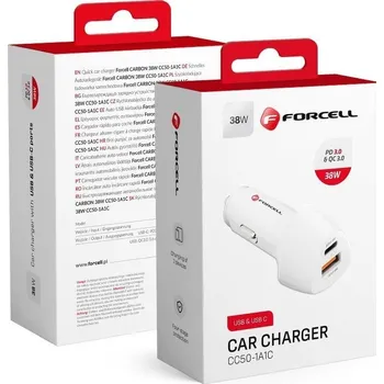 CARBON autonabíječka Typ C 3.0 PD20W + USB QC3.0 18W 5A CC50-1A1C bílá (celkem 38W)