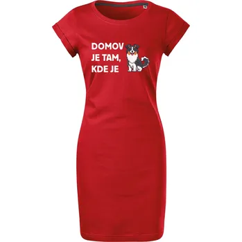 Dámské šaty Bavlněné letní šaty Domov pes Velikost: XL, Barva: Červená