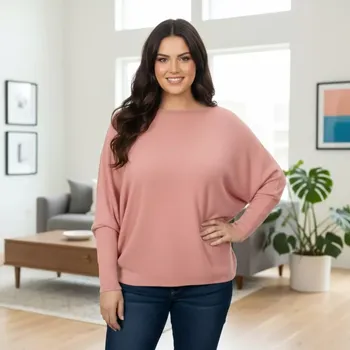 Dámský svetr Dámský světlerůžový svetr Megy s netopýřím rukávem