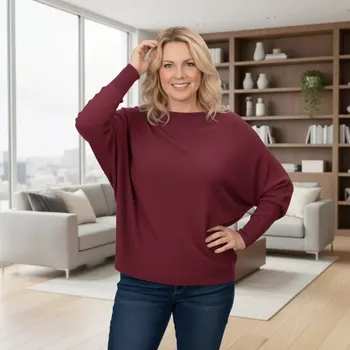 Dámský svetr Dámský vínový svetr Megy s netopýřím rukávem