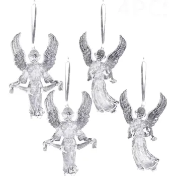 Vánoční dekorace 4 ks Vánoční akrylová ozdoba 9 cm Křišťálově čiré závěsné přívěsky ve tvaru andělů Sváteční dekorace na stromek