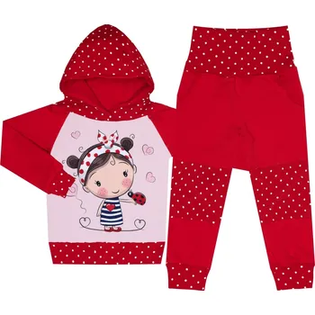 Tepláková souprava - Puntík červená - Holčička s beruškou (kapuca) Velikost: 110