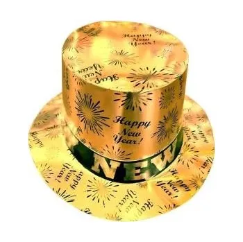 Pokrývka hlavy FUNNYFASHN Klobouk - cylindr zlatý HAPPY NEW YEAR - Silvestr
