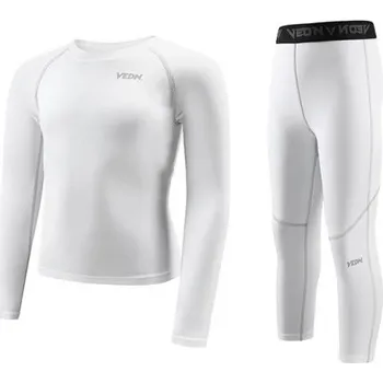 Chlapecký sportovní set Kompresní triko s dlouhým rukávem a legíny Výstřih do O Funkční tréninkový komplet bílá 8