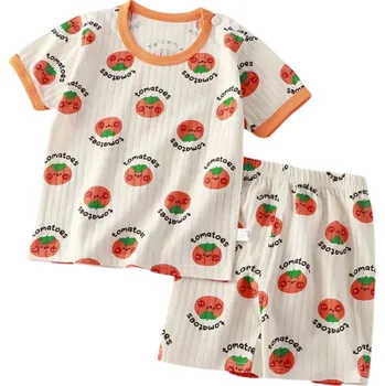 Dětský letní set unisex Tričko s krátkým rukávem a kratasy Výstřih do O Béžový komplet s potiskem rajčat 5