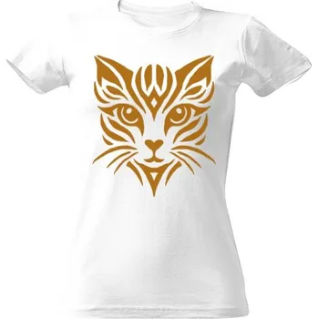 Dámské tričko Tričko s potiskem Kočka tribal oranžová dámské