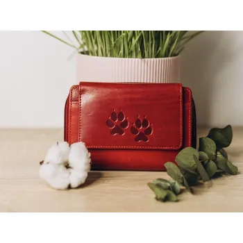 Peněženka Dámská Peněženka - Červená "Psí Stopy" - 8170 - Dárek pro milovníka psů