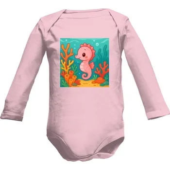 Kojenecký body Dětské body Long s potiskem Mořský koník růžová dětské
