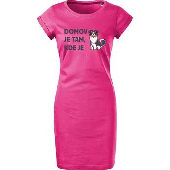 Dámské šaty Bavlněné letní šaty Domov pes Velikost: L, Barva: Purpurová