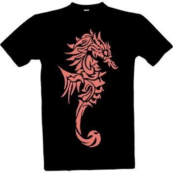 Tričko s potiskem Mořský koník drak tribal lososová růžová pánské