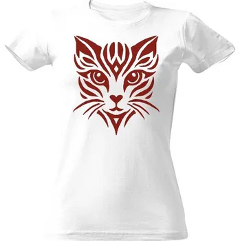 Dámské tričko Tričko s potiskem Kočka tribal červená dámské