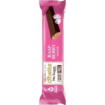 Dibette NAS Bezlepková oplatka plněná malinovým krémem v tmavé čokoládě se sladidlem (26g)