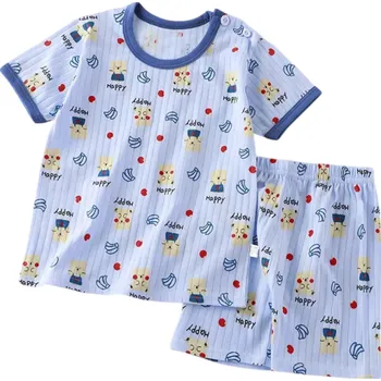 Dívčí oblečení Dětský letní set s potiskem medvídků unisex Tričko s krátkým rukávem a kratasy Výstřih do O Modrý komplet 12-18 měsíců