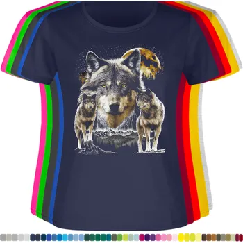 Dámské tričko levne-damske-bavlnene-tricko-potisk-kraj-vlku Barva: Navy - tmavě modrá, velikost: M