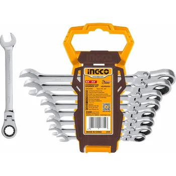 Klíč Ingco HKSPAR1083 Klíč očkoplochý račnový CrMo 8-19mm 8ks, CrV
