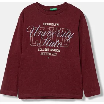 Dětské bavlněné tričko s dlouhým rukávem United Colors of Benetton 35RYC10QQ.G.seasonal burgundské 83X, vel. 120