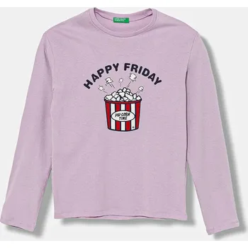 Dětské bavlněné tričko s dlouhým rukávem United Colors of Benetton 3JERC10QM.G.seasonal fialová 04X, vel. 170