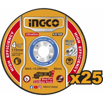 Řezný kotouč Ingco MCD11011525 Kotouč řezný kov 115x1,2x22,2mm, sada 25ks