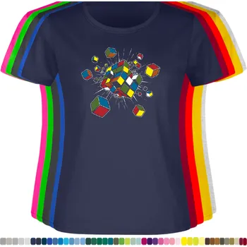 Dámské tričko levne-damske-bavlnene-tricko-potisk-konec-Rubik-kostk Barva: Navy - tmavě modrá, velikost: XL