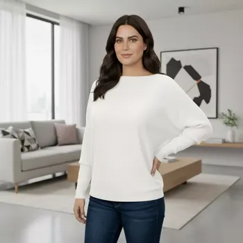 Dámský svetr Dámský bílý svetr Megy s netopýřím rukávem