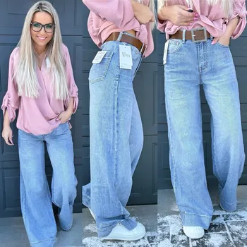 Dámské džíny Široké džíny s páskem UPP361-2 Velikost: XS, Barva: Modrá