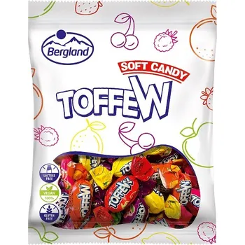 Žvýkačka Bergland Soft candy toffew karamely s příchutí míchaného ovoce, plněné (80g)