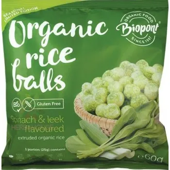 Chips Biopont Bio Extrudované rýžové kuličky se špenátem a pórkem (60g)
