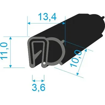 Těsnění karosérie 00546023 U-PIRELI s kovovou výztuží s bočním těsněním, 60°Sh, U-EPDM, Délka: 1000mm