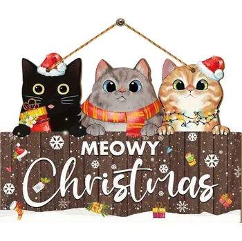 Vánoční dekorace Závěsná Vánoční dekorace 21 x 15 cm Tři kočky s čepicemi a šálami Veselá bytová ozdoba do obývacího pokoje na Vánoce