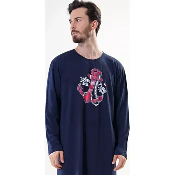 Pánské pyžamo Pánská noční košile s dlouhým rukávem Kotva tmavě modrá XL